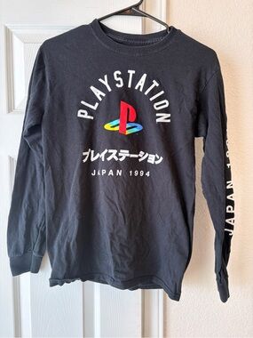 Sony Black Long Sleeve PlayStation Japan Graphic Tee with Multicolor Logo